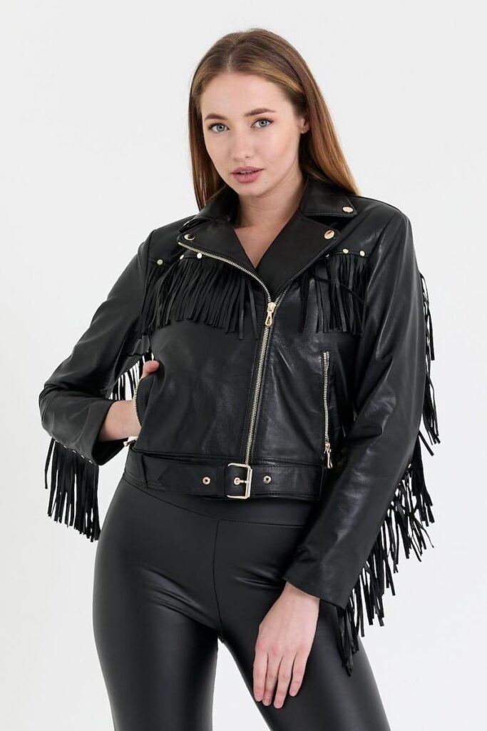 Black Genuine Women’s Fringe Leather Jacket