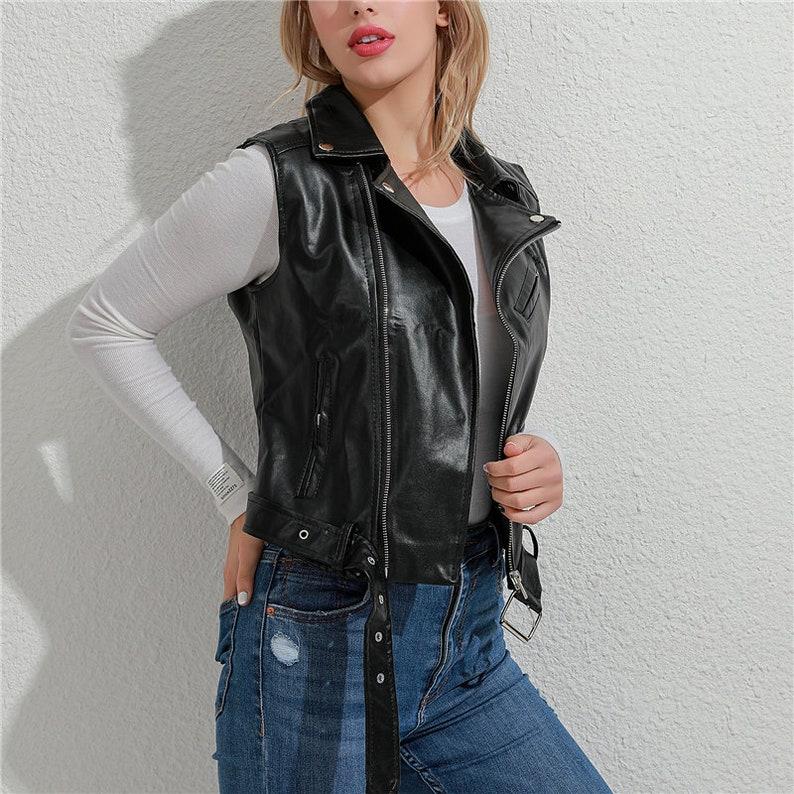 Genuine Black Women’s Slim Fit Biker Leather Vest