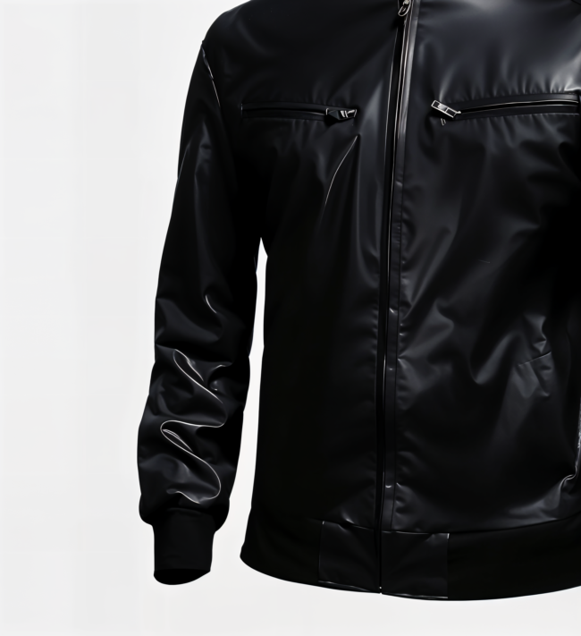 Men’s Black Biker Bomber Leather Jacket - Image 2