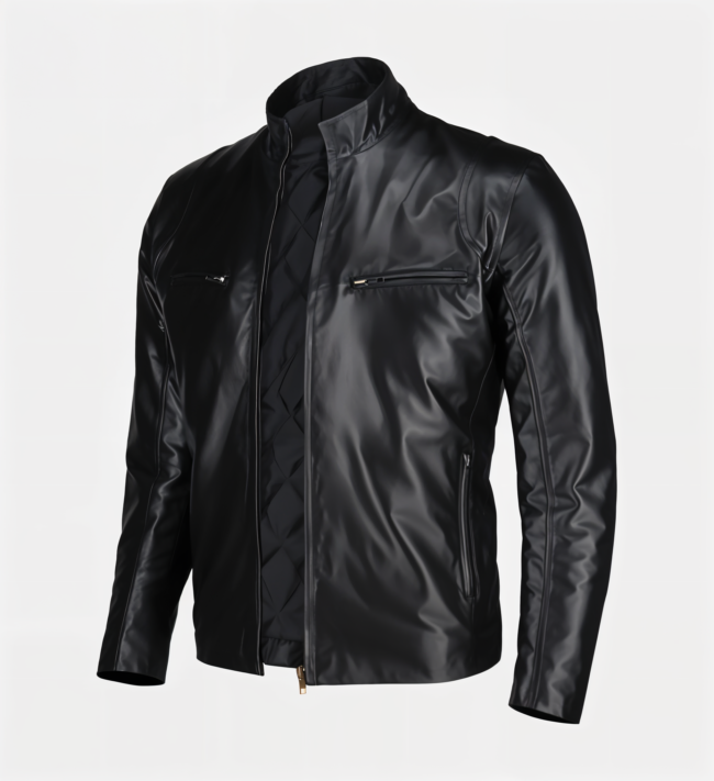 Men’s Slim Fit Black Leather Jacket - Image 2