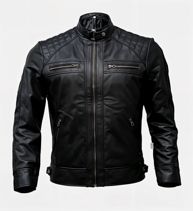 Men’s Timber Style Padded Shoulder Black Leather Jacket