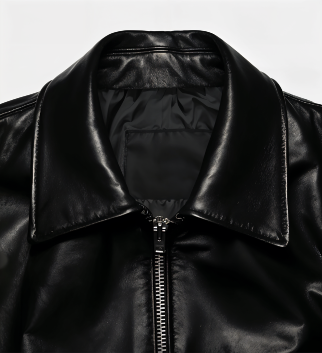 Men's Minimal Black Leather Jacket - Image 2