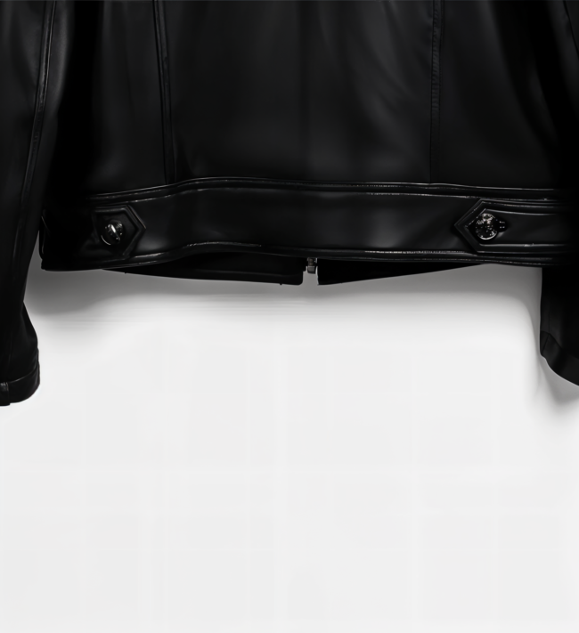 Men's Zip-Up Black Biker Leather Jacket - Image 4