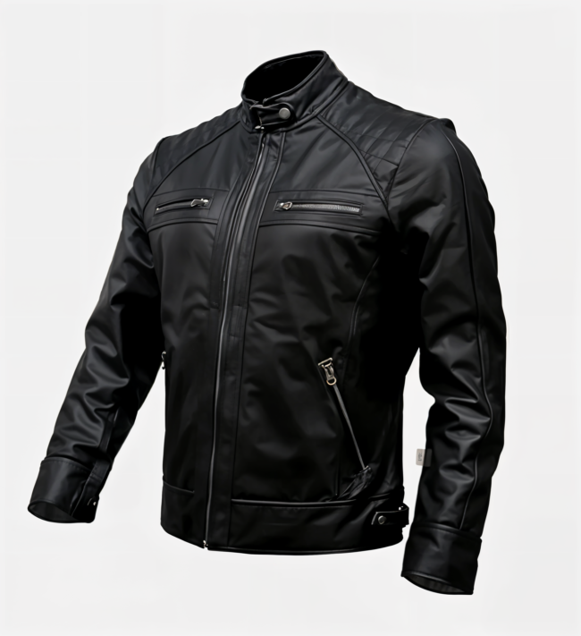 Men’s Timber Style Padded Shoulder Black Leather Jacket - Image 2