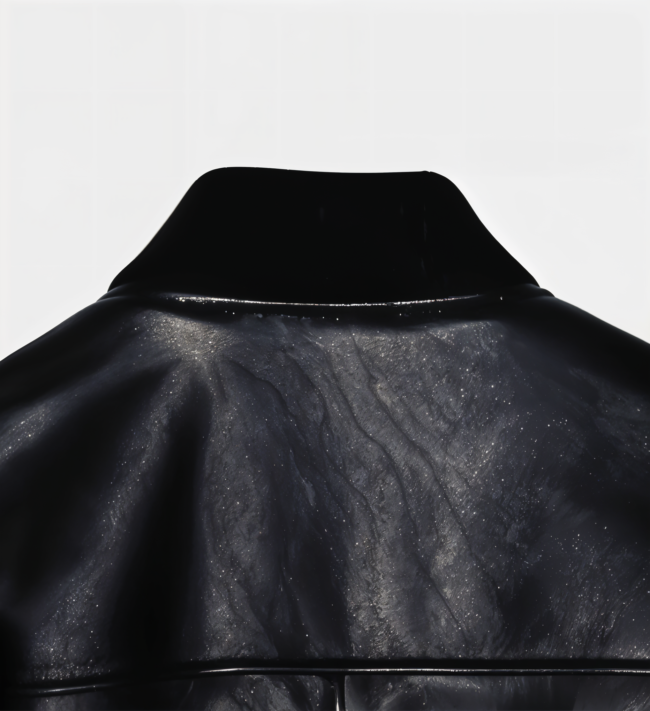 Men's Sheepskin Black Leather Bomber Jacket - Image 3