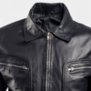 Men’s Shirt Collar Black Biker Leather Jacket - Image 3