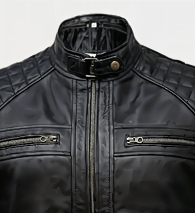 Men’s Timber Style Padded Shoulder Black Leather Jacket - Image 3