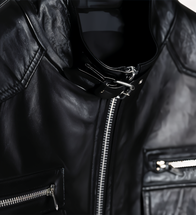 Men's Band Collar Biker Leather Jacket - Image 4