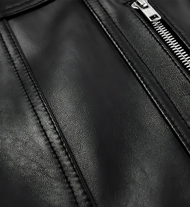 Men's Black Zip-Up Leather Jacket - Image 2