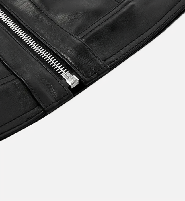 Men's Black Zip-Up Leather Jacket - Image 3
