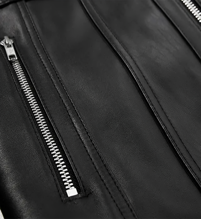 Men's Black Zip-Up Leather Jacket - Image 4
