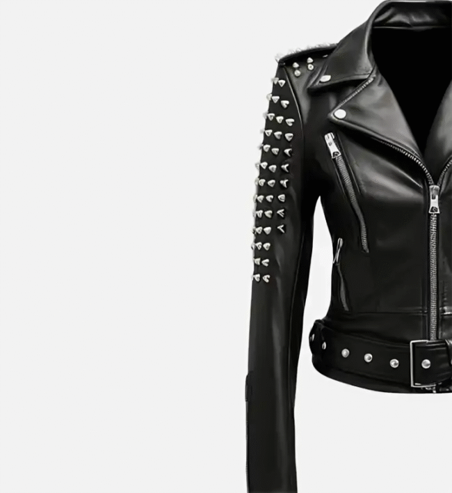 Women's Stud Biker Black Leather Jacket - Image 2