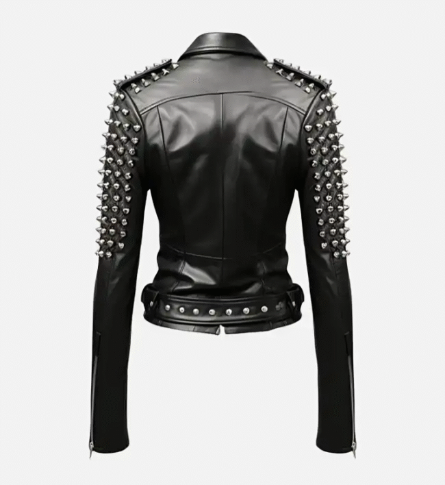 Women's Stud Biker Black Leather Jacket - Image 3